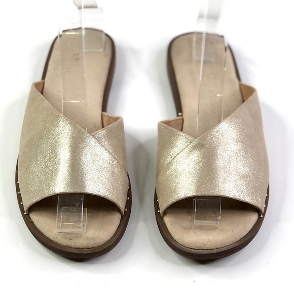 Franco Sarto Riviera gold metallic studded leather slides mules summer 7.5 - Picture 11 of 11
